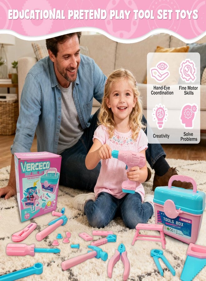 Verceco Kids Tool Set 55Pcs Tool Box Toddler Tool Kit for Girls Play Tools Toy with Tool Belt Electronic Toy Drill Safety Vest Pretend Play Construction Toy for Girls Boys Ages 3 4 5 6 7 Years Old - Image 2